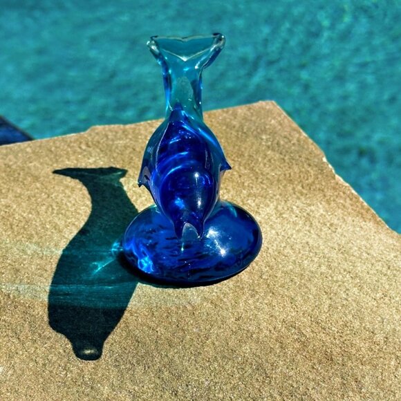 Cobalt Blue Hand Crafted Art Glass Dolphin Signed by Artist RON RAY 1995 6 Inch - Picture 4 of 11